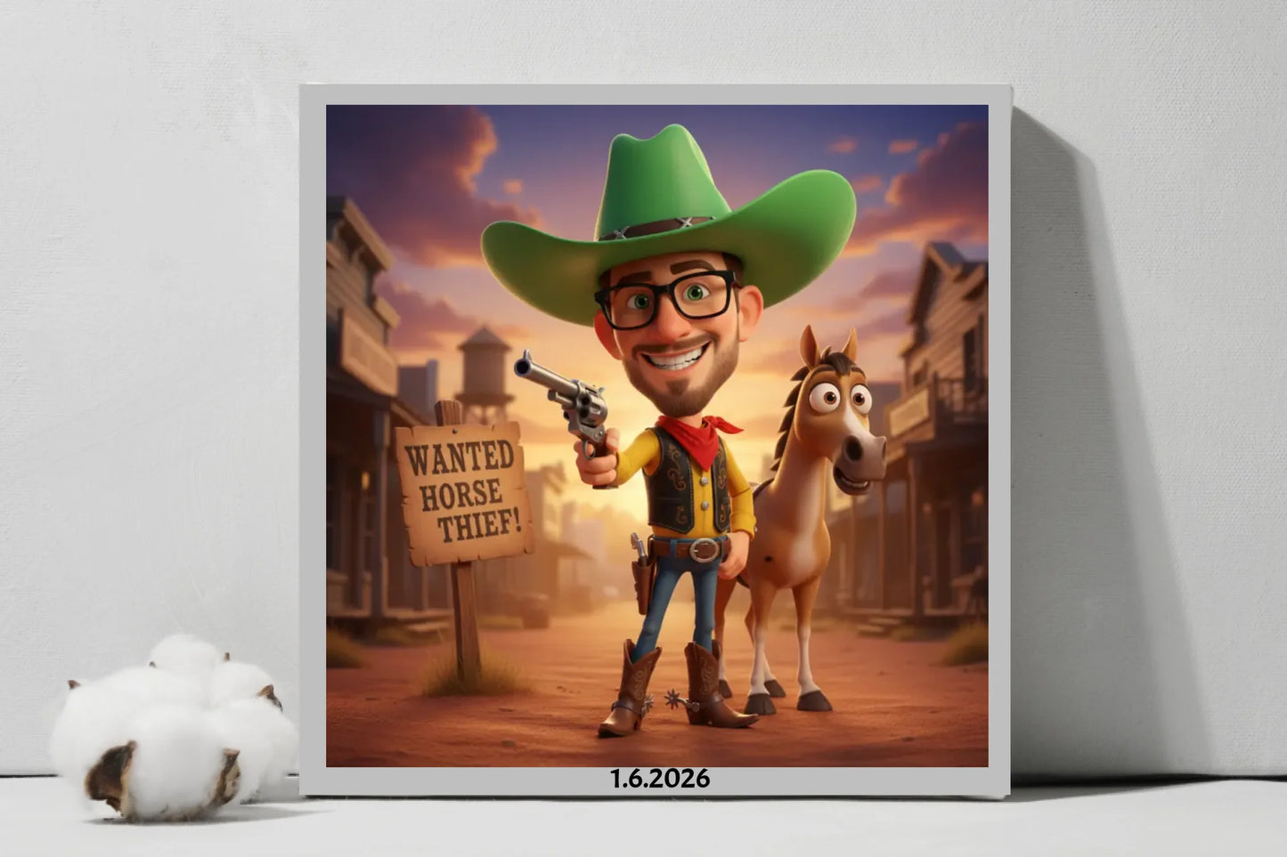 AI Caricature Cowboy - Square Canvas