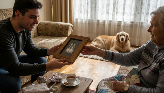 Handing over personalised gift in home