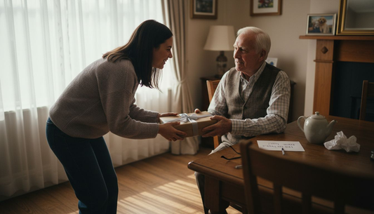 Warm family moment during gift exchange