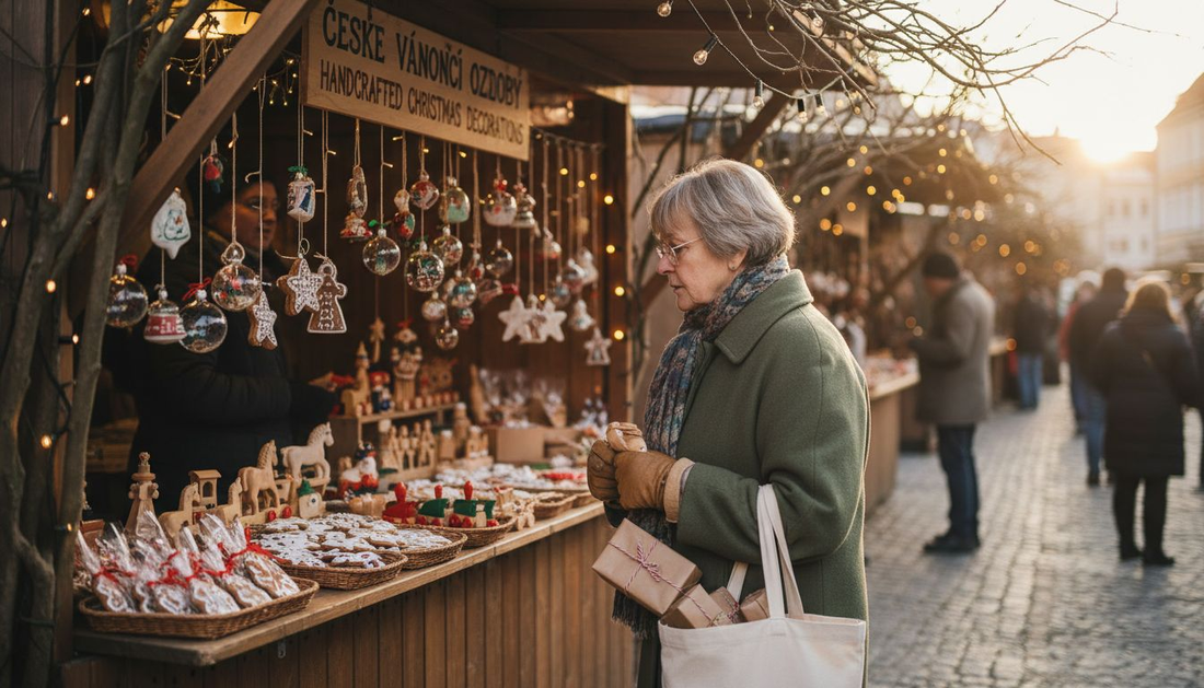 Christmas gift shopping in European town market