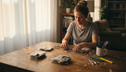 Woman sorting photos for collage gift