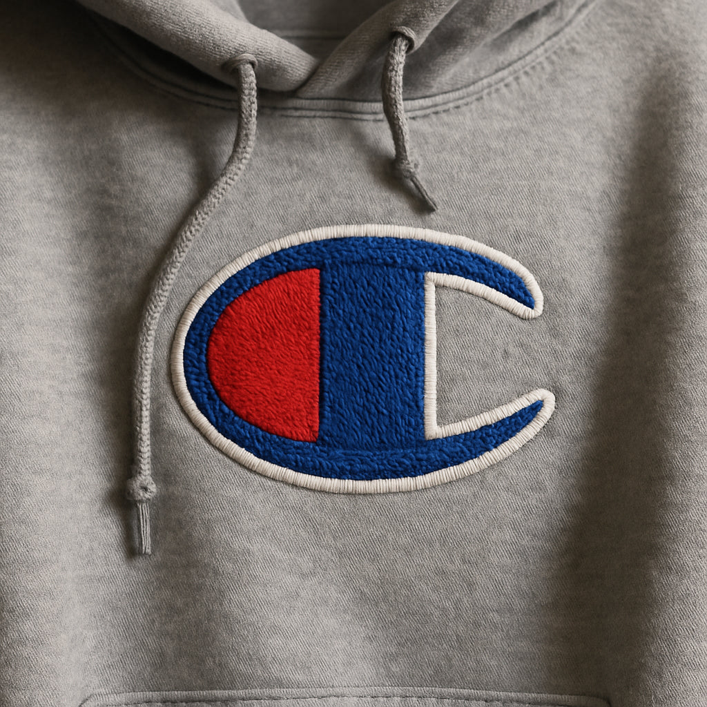 A close-up of a cozy, thick hoodie featuring a crisp, colorful embroidered logo on the chest. Alt: Personalized embroidered hoodie showing detailed vibrant stitching on soft fabric