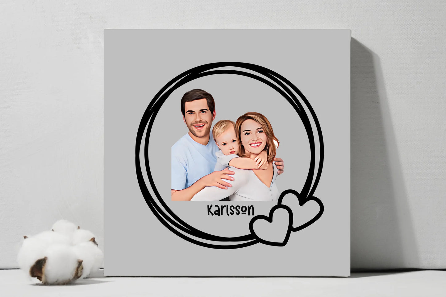 Memory family photo round hearts square canvas