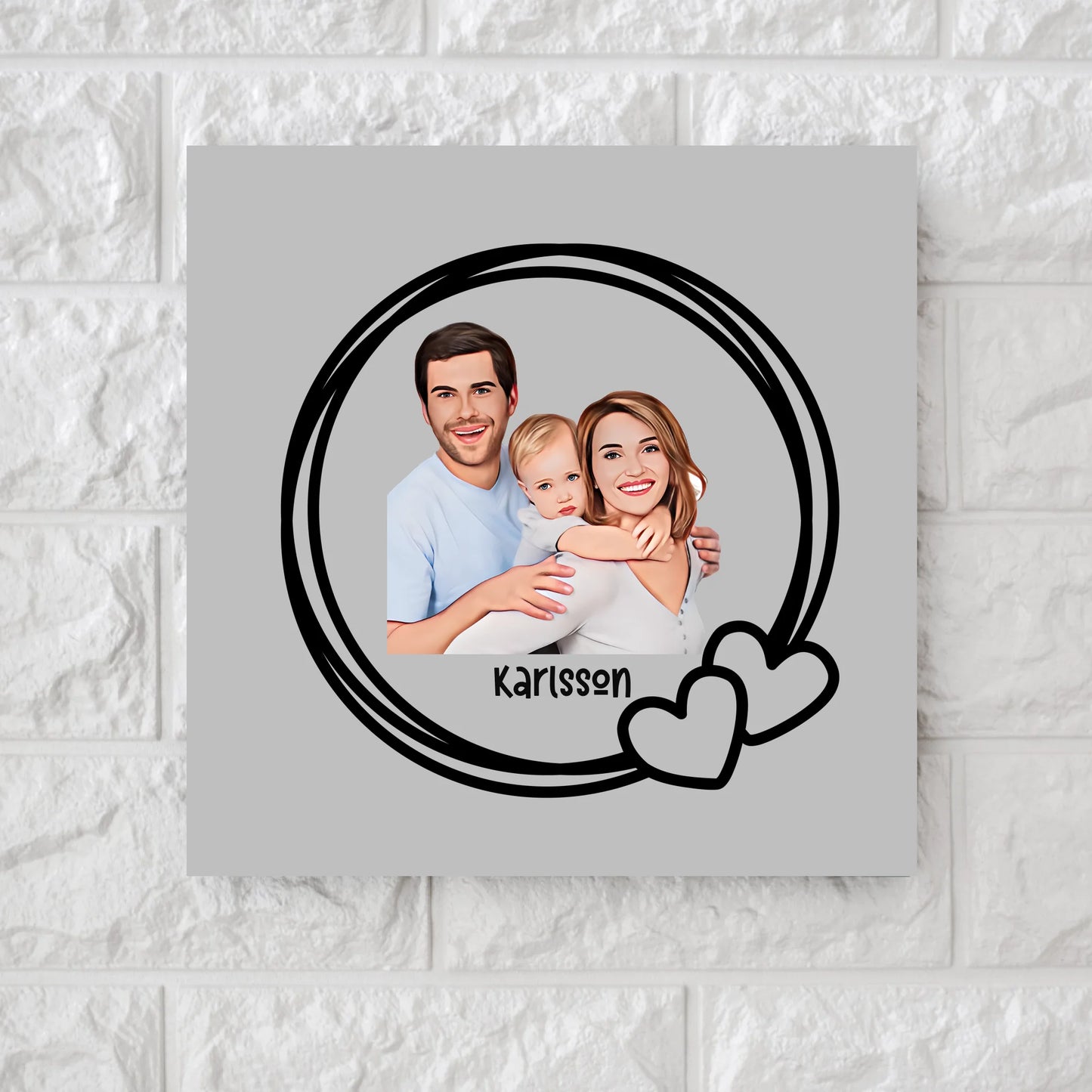 Memory family photo round hearts square canvas art