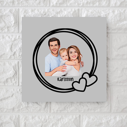 Memory family photo round hearts square canvas & metal wallart