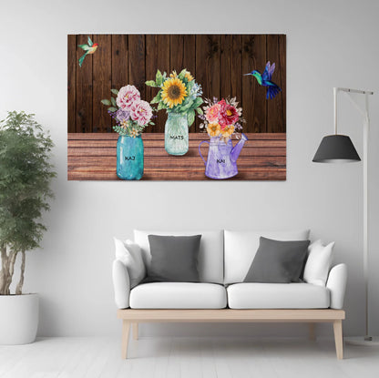 Garden Jars Custom Wallart, add family names canvas or posters, also digital download