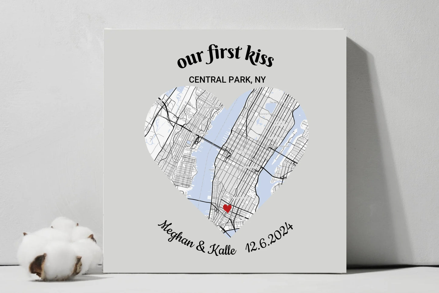 My first kiss map square canvas
