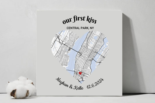 My first kiss map square canvas & metal wallart