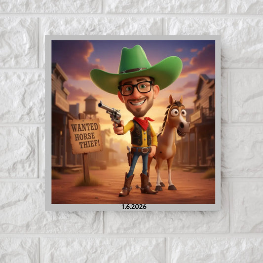 AI Caricature Cowboy - Square Canvas & Metal Print