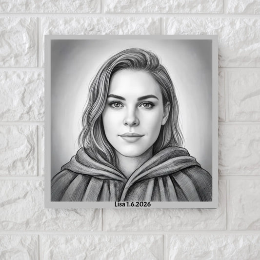 AI Pencil Portrait of a Woman - Square Canvas & Metal Print