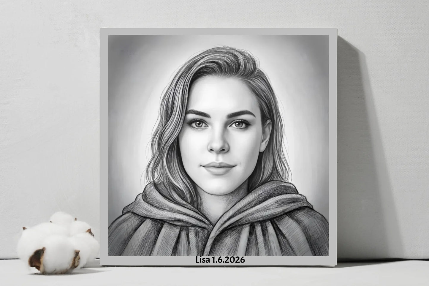 AI Pencil Portrait of a Woman - Square Canvas