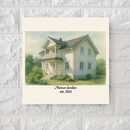 AI Our Home Watercolour Design - Square Canvas & Metal Print