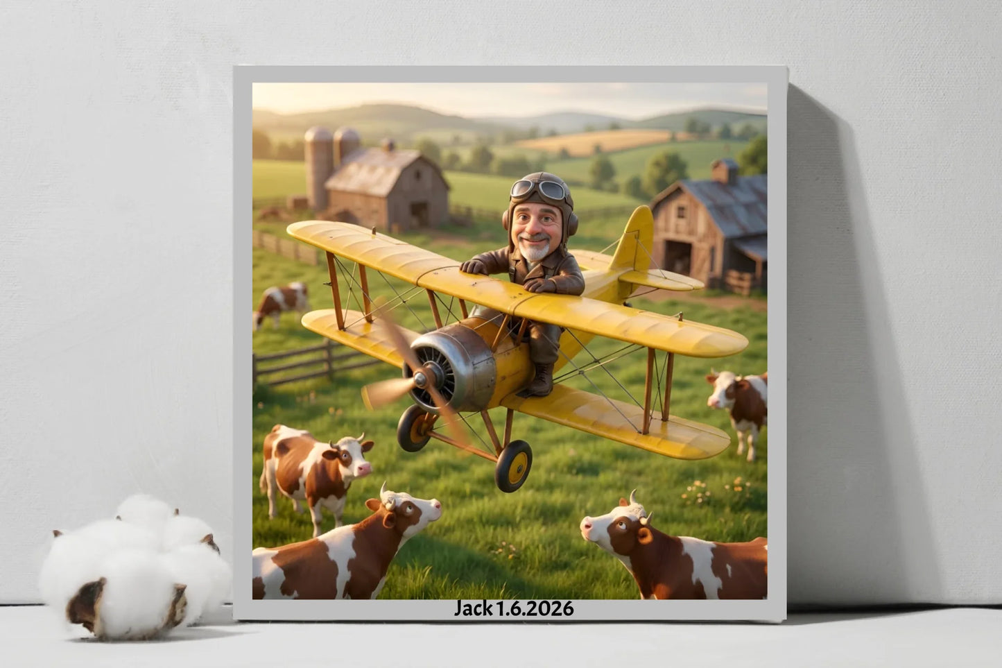 AI Man in His Biplane 3D - Square Canvas